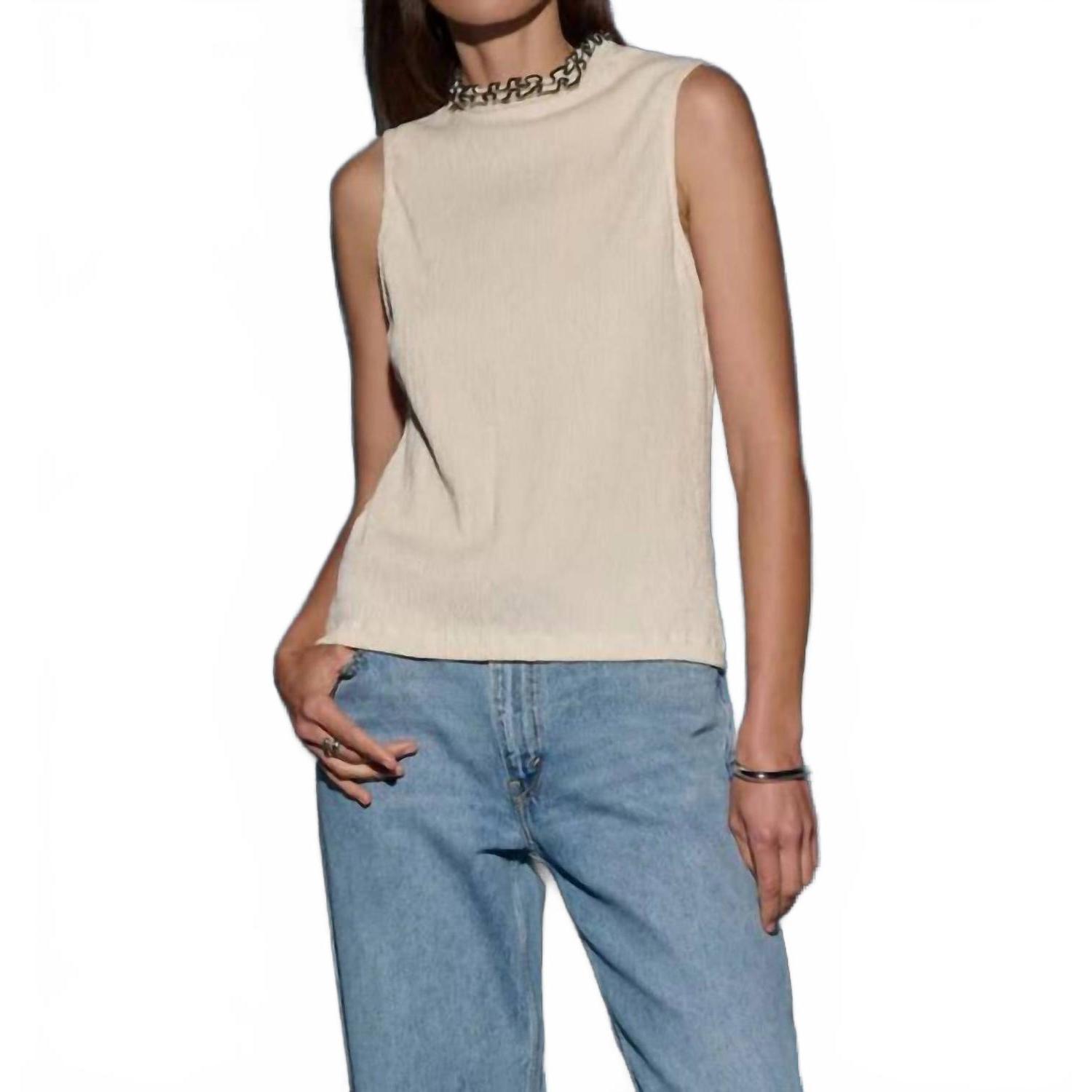 New Nation Ltd Pearl Ruffe Neck Top In Porcelain